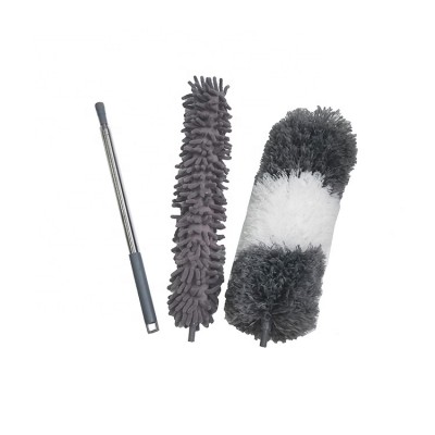 ESD 3PCS Telescopic Microfiber and Chenille Flexible Duster Set with Extendable Handle for Cleaning